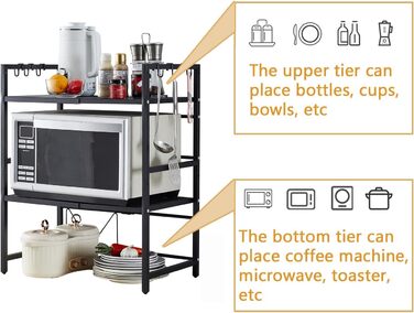 Розширювана полиця для мікрохвильової печі, органайзер для кухні, підставка для фритюрниці, 3 яруси, чорний