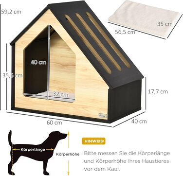 Дерев'яна будка для собак Pawhut - затишна кімната для котів та собак, 60x40x59.2 см, з подушкою