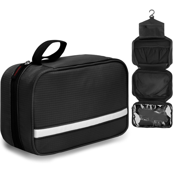 Чоловіча та жіноча косметичка для подорожей з відділеннями, водонепроникна, з гачком, зелена (чорна)