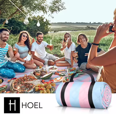 HOEL Picnic Blanket 200x200 cm Water-Repellent + Insulated - Padded Beach Mat XXL - Picnic Blankets - Outdoor Beach Blanket for Picnic Camping Beach