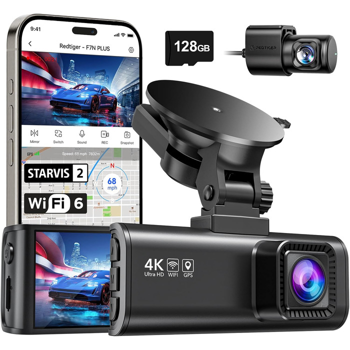 Відеореєстратор REDTIGER 4K/2.5K з двома камерами, STARVIS 2, IPS 3.18