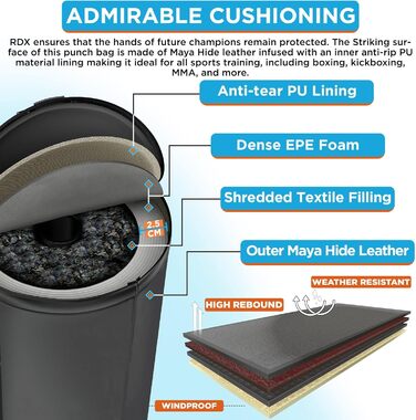 Дитячий боксерський мішок RDX 4 фути зі стійкою, рукавички для тренувань, MMA, кікбоксинг, бокс, бойові мистецтва, муай-тай, партнер для ударів, мішки для ударів, мішки-манекени, вакуумна основа (багатофункціональний) білий 4FT