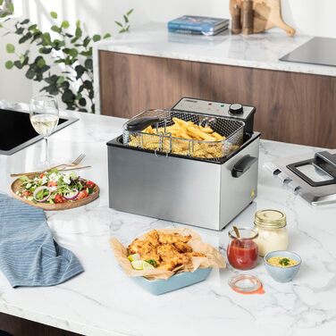 Princess Fritteuse – 3270 Watt, 5 Liter, Thermostat, 3 Fry Baskets, Cold Zone, 6-7 People, 185000, Grey