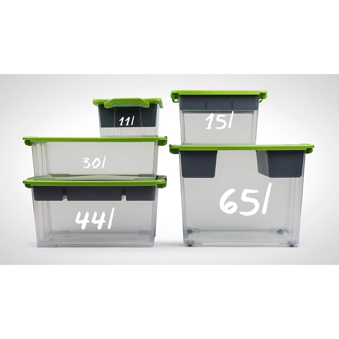 Rotho Evo Safe Keeping Storage Boxes with Lid, Plastic, Turquoise/Transparent (3-Piece Set of 44L Storage Boxes with Lid)