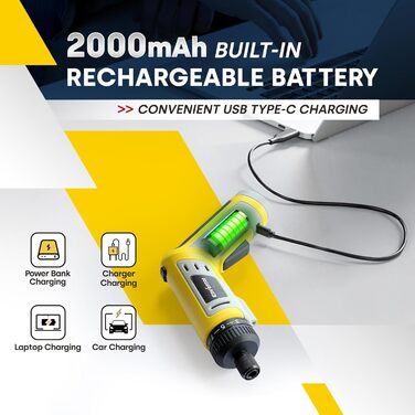 Mini акумуляторний шуруповерт Enventor 6 Nm, 4V, 2000 mAh, LED, USB, 25-ти шт. біт, з LED-підсвічуванням, 3 режими крутного моменту, з біт-подовжувачем, гнучкий вал (модель 95202)
