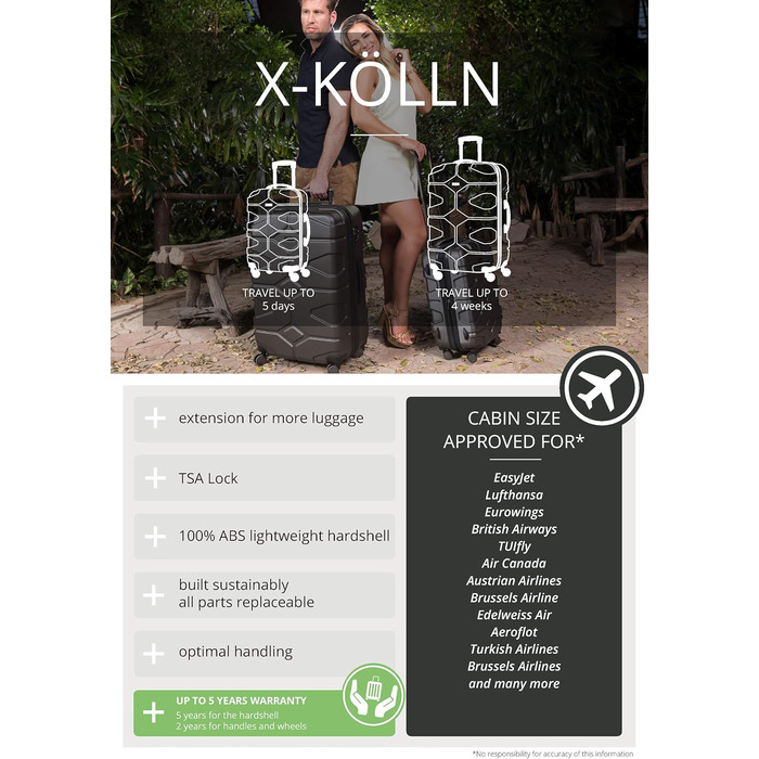 Набір валіз X-Kölln (S, L) - 2 шт. Чорний матовий, з TSA замком. Валіза-трольлей, Rollkoffer, валіза для подорожей