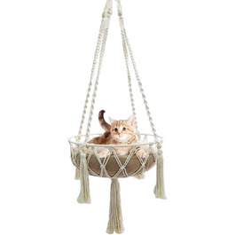 Макраме ліжко для котів, гамак для котів, гойдалка для котів, ручної роботи, підвісні гнізда для котів, діаметр 35 см