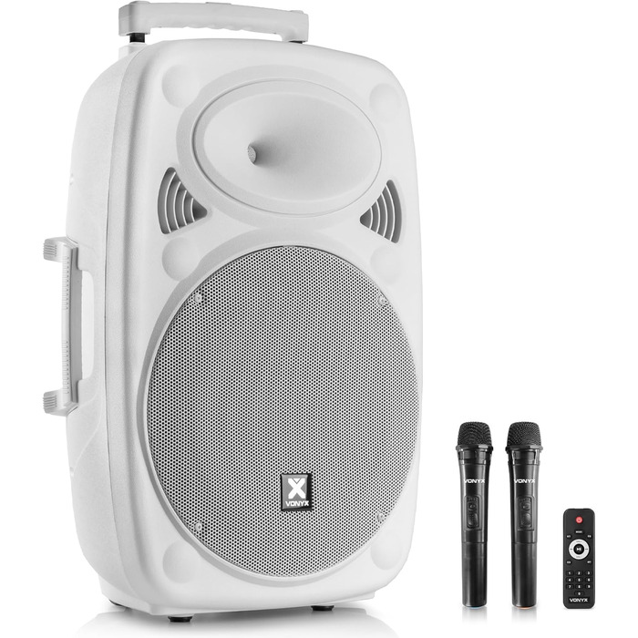 Vonyx Verve46 - портативна акустична система для вечірок з Bluetooth, 1000W, 2 мікрофони UHF, MP3, вбудований акумулятор, пульт ДУ - чорний