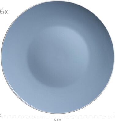 MÄSER 931844 Elissa Series Modern Dinnerware Set for 6 People in Blue with White Rim, 24-Piece Combination Service, Stoneware
