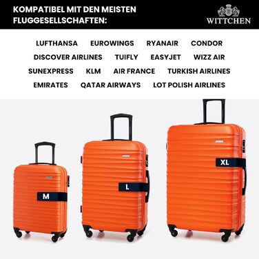 Чемодан на колесах WITTCHEN Groove Line L, чорний. Жорсткий корпус ABS, 4 колеса, кодовий замок, підходить для Lufthansa/Eurowings/Ryanair