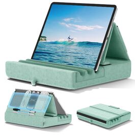 Підставка-подушка для планшета KDD, складаний тримач для iPad Pro 12.9, Air, Mini та електронних книг з кишенею та тримачем для стилуса, зелена
