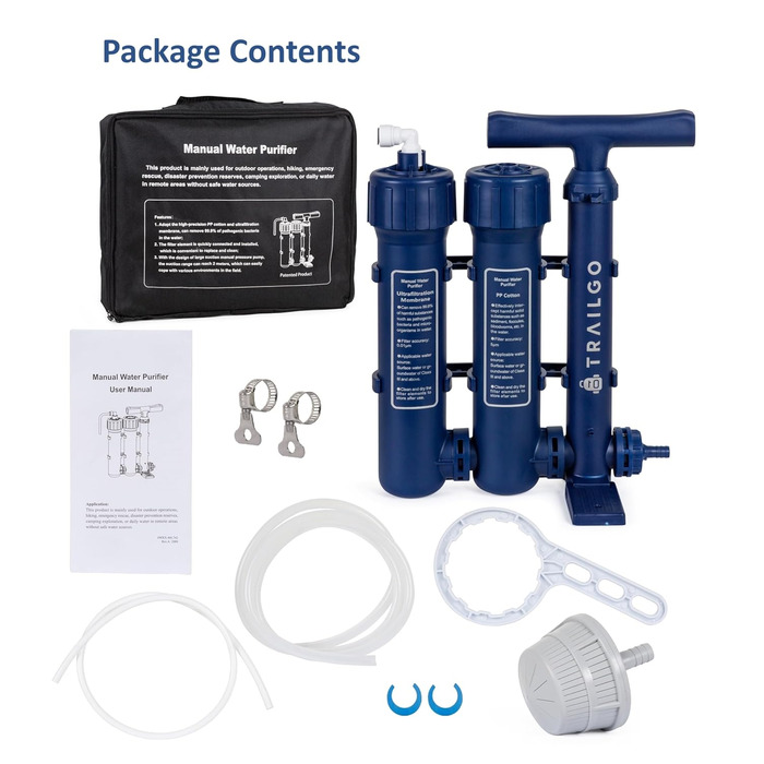 Trailgo Pro Water Purifier Water Treatment System for Survival - High-Volume Hand Pump Portable Water Filter for Group Camping, Backpacking, Emergency Preparedness - 3-Stage