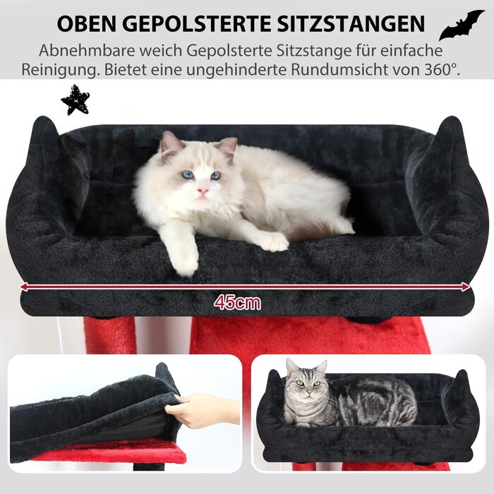 Дім-кігтеточка для котів Globlazer Kaktus (178 см, XXL, Готичний) з гамаком, платформами та когтеточкою з сизалю. Стабільна конструкція для 2-4 великих котів.