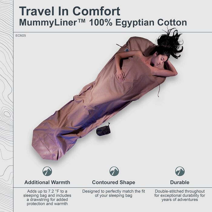 Кокон MummyLiner Tuareg з єгипетської бавовни, колір хакі, 95x35/22 дюймів