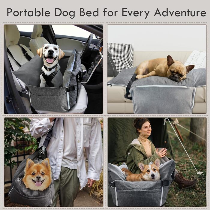 Автокрісло для собак - автокрісло-бустер для маленьких та середніх собак до 18 кг, з ременем безпеки та кишенями для зберігання, антиковзаюча підставка (смужка в морському стилі), сіре, 77x52 см