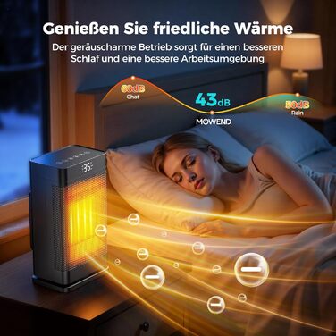 Керамічний електронагрівач 1500W з термостатом, PTC-керамічний нагрівач, ECO-режим, захист від перегріву та перекидання, 75° коливання, 2-в-1 енергозберігаючий нагрівач для дому, чорний