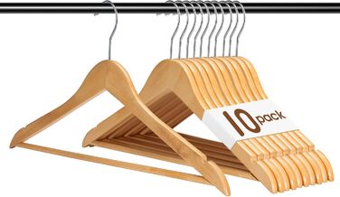 Дерев'яні вішалки для одягу HOUSE DAY, натуральне дерево, 10 штук, обертовий гачок, міцні, для піджаків і костюмів, широкі, 44,5 см