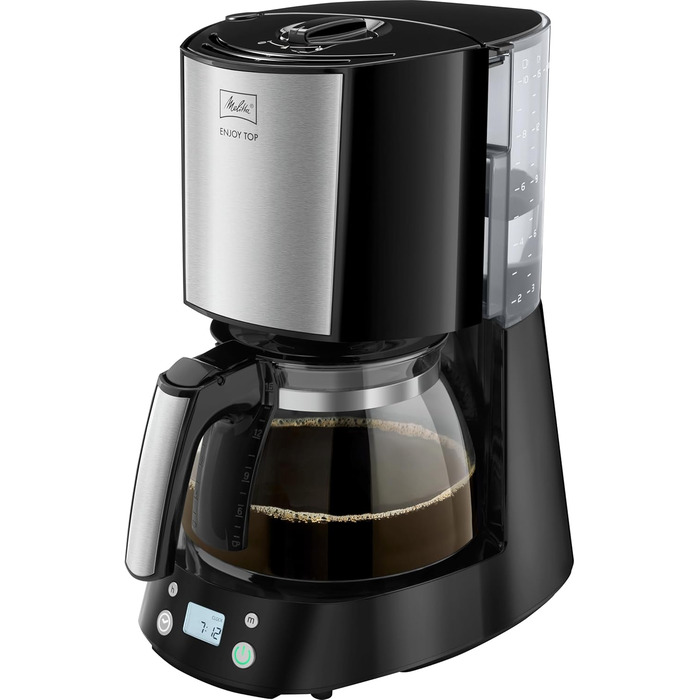 Кавомашина Melitta Enjoy Top з таймером, 10 чашок, чорний колір, скляна колба, функція Tropfstopp