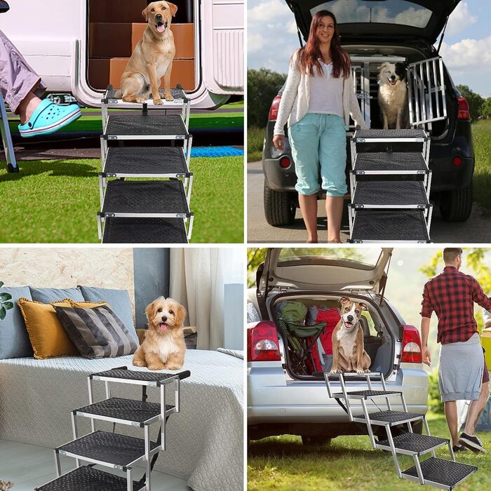 Foldable Dog Ramp for Cars - 5 Step Pet Stairs for Small, Medium, Large Dogs - Up to 70kg Capacity