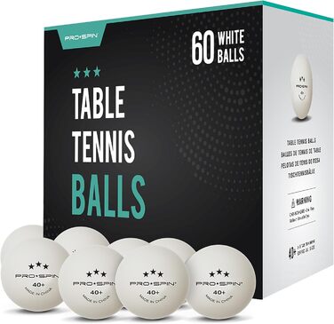 PRO SPIN Table Tennis Balls - 3 Star 40+ White Table Tennis Balls | High-Quality ABS Training Balls | Durable for Indoor & Outdoor Use, Competition & Play - 60 Pack