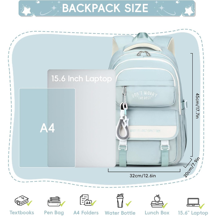 Шкільний рюкзак Tanou для підлітків, дівчаток, 4-12 клас. Великий водонепроникний рюкзак для школи, середньої та вищої освіти, блакитний