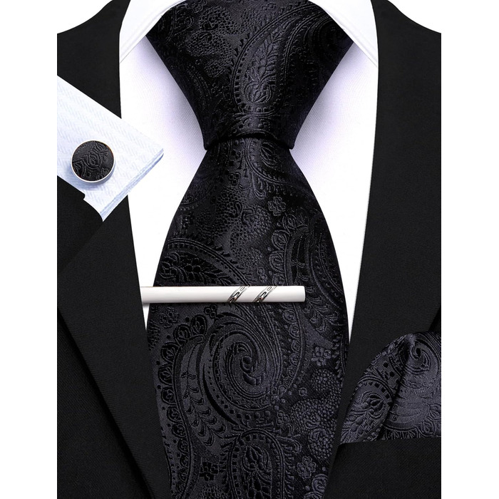 Чоловічий краватковий комплект Barry.Wang: однотонний павільоновий сліп з кишеньковим хустинкою, чорний