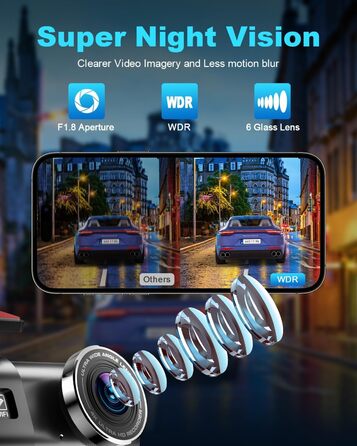 Відеореєстратор 4K WiFi з App-керуванням, 64GB SD-карта, кріплення, IPS 1.47', 170° кут огляду, Нічне бачення, WDR, G-сенсор, циклічна запис, 24/7 паркувальний режим