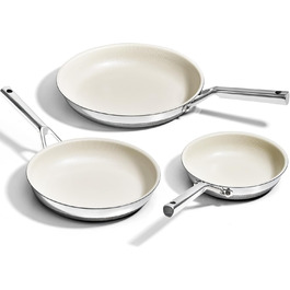 Набір антипригарних сковорідок Kitexpert Beige, титано-керамічне покриття, нержавіюча сталь, 3 шт. (20,3 см, 25,4 см)