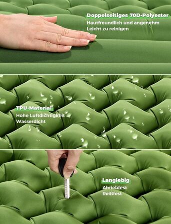 Glymnis Isomatte Camping Air Mattress - 9cm Thick with Foot Pump & Pillow - Ultralight Outdoor Sleeping Pad for Camping, Hiking & Travel - Army Green