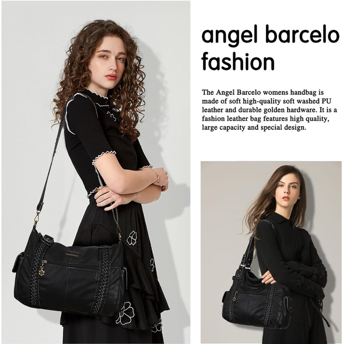 Стильна жіноча сумка-хобо Angel Barcelo Roomy Fashion (чорна, шкіра) - якісна жіноча сумка через плече та гаманець