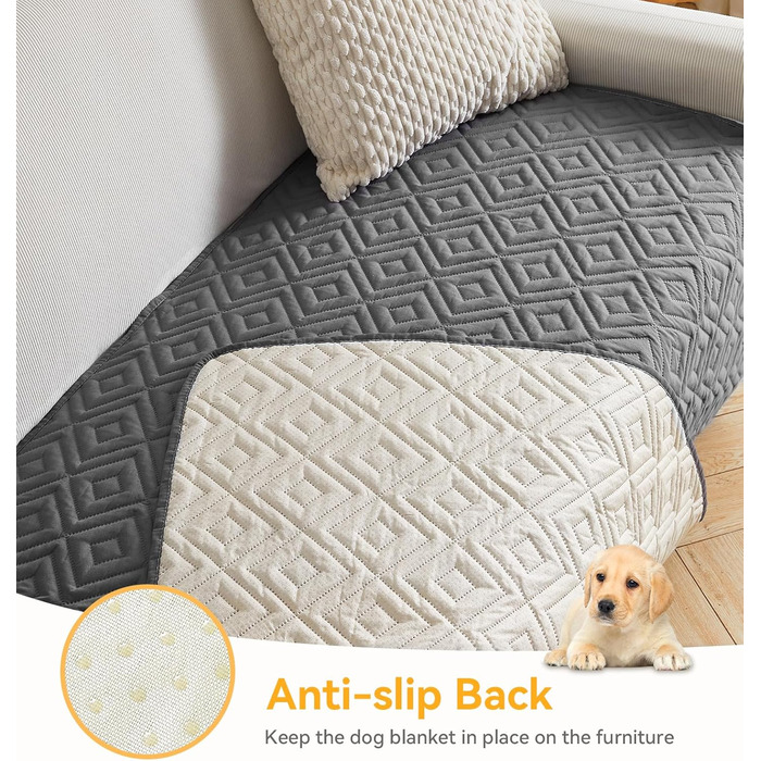 Водонепроникний килимок для собак, антиковзкий та пральний, ковдра для домашніх тварин для собак та котів, захисна ковдра для дивану від шерсті та подряпин, ідеально підходить для дивану, ліжка, автокрісла (Сірий, 97×190 см)