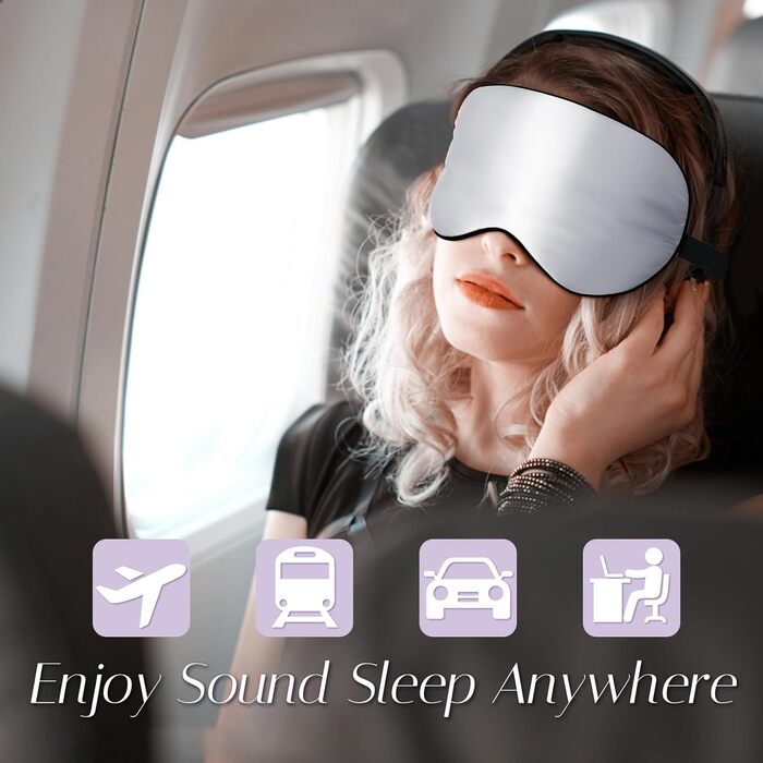 Набір шовкових масок для сну OLESILK (2 шт.) - 100% матуюча шовкова тканина, для жінок та чоловіків, унісекс, для дому та подорожей (Сріблясто-сірий + Чорний)