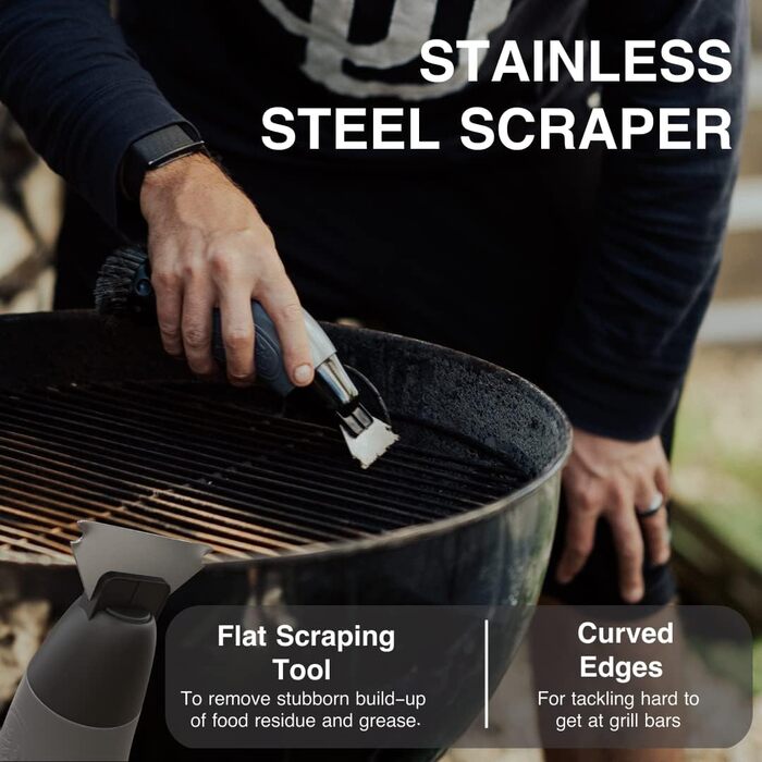 Sizzle Buddy Grill Brush with Scraper – Stainless Steel Grill Cleaning Brush – Safe, Durable, Heat-Resistant Bristles – Easily Removes Grease and Food – No Scratch Cleaning