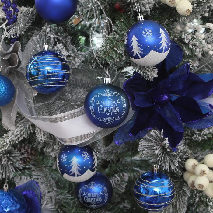 Декоративна куля на ялинку Sea Team з малюнком та блискучими прикрасами, набір (60 мм, 80 мм)
