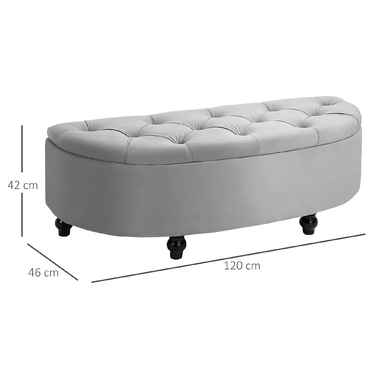HOMCOM Storage Bench Storage Ottoman Storage Box Footrest Velvet-Touch Rubberwood Grey Bedroom | Aosom