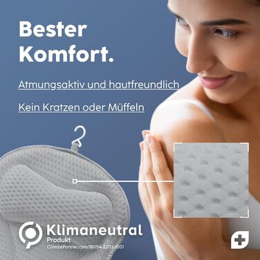 Vesta+ Grey Bath Pillow with Suction Cups - Tested Winner - Neck & Back Support - Non-Slip Bath Cushion for Bathtub & Shower