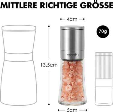 Набір з 2 мельниць для солі та перцю Vzaahu з керамічним механізмом, регулювання помелу, сірі та блакитні, портативні, багаторазові
