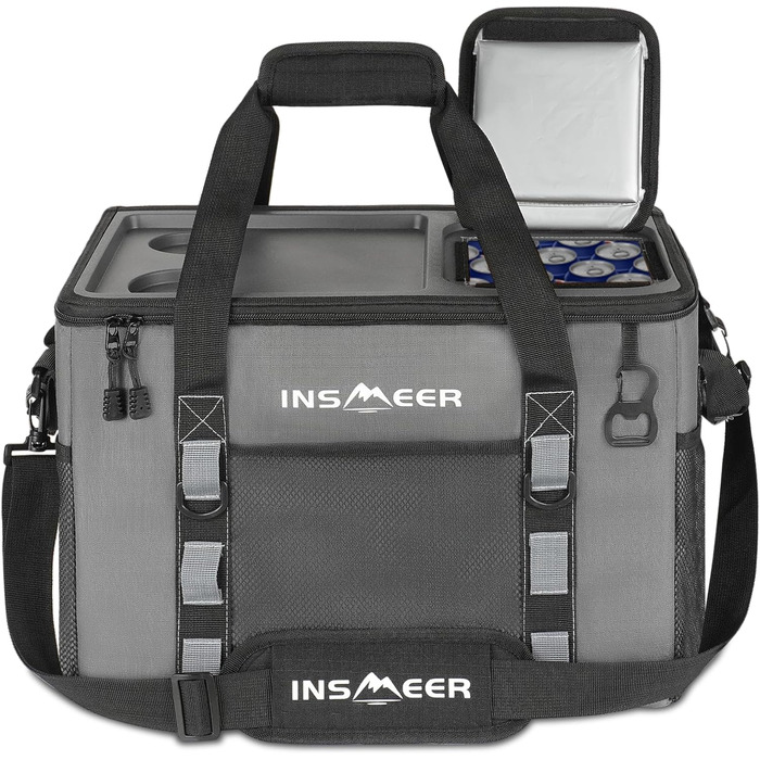 Сумка-холодильник INSMEER 40L, XXL, для 60 банок - ізотермічна сумка-холодильник з відкривачем, посилені бокові стінки, 2 тримачі для стаканів, для пікніка, кемпінгу, пляжу, подорожей