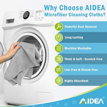 Серветки з мікрофібри AIDEA для прибирання, кухні та авто, без ворсу та розводів, 30 x 30 см, сірі, 24 шт.