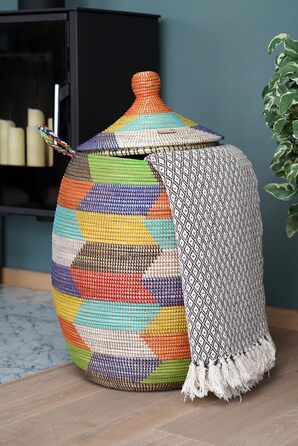YAADU Laundry Basket with Lid 100L - XXL Laundry Collector, Large Laundry Basket, Laundry Container, Laundry Bin, Basket with Lid, Laundry Boxes, African Basket, Ubuntu Model (Colorful)