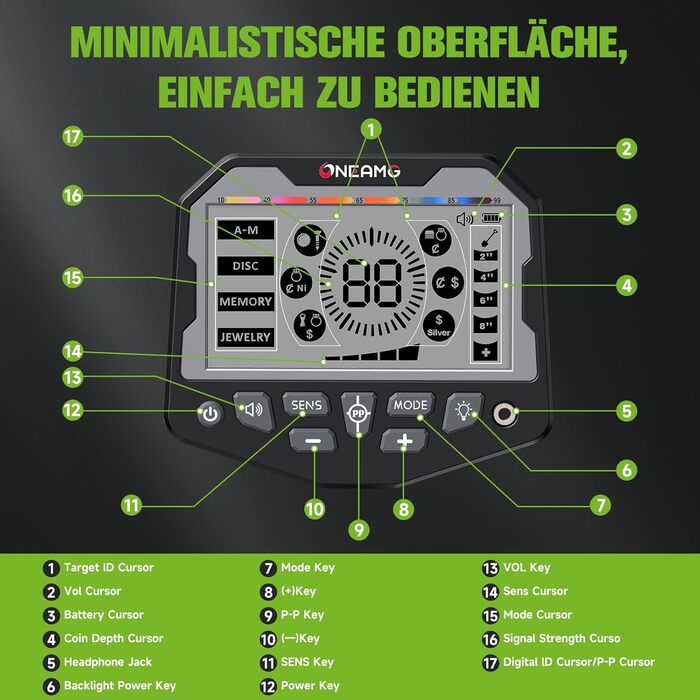 Металодетектор професійний, для дорослих та дітей, водонепроникний IP68 з точним визначенням місця знахідки, 5 режимів, комплект з навушниками, лопаткою та рюкзаком