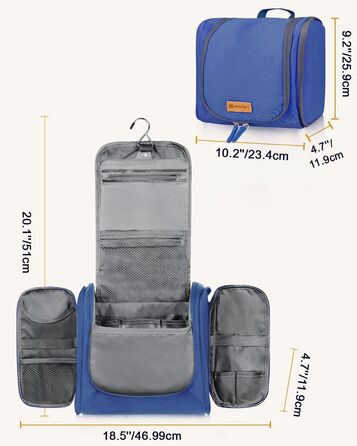 Чоловіча та жіноча косметичка для подорожей, водонепроникна, з гачком для підвішування, компактна, органайзер для косметики (Блакитна)