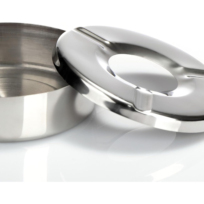 Попільничка металева com-four® 6 шт. з кришкою, Ø 11 см - нержавіюча сталь, захист від попелу, для дому та офісу