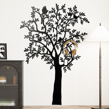 HOMCOM Coat Rack Wall-Mounted Coat Rack in Tree Shape with 4 Birds, 8 Hooks Coat Rail, Wall Decoration for Jackets, Coats, Hats, Scarves, Handbags, 120 x 175 cm, Black | Aosom