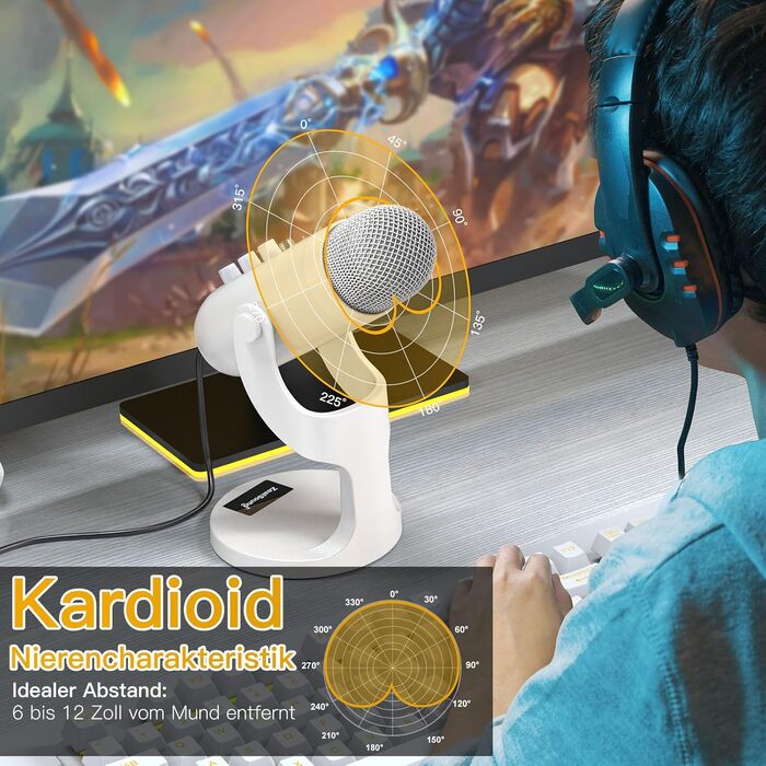 Zealsound USB мікрофон K66 Pearly White: для стрімінгу, геймінгу, YouTube, ASMR, вокалу. З шумозаглушенням, Mute, регулюванням Gain. Сумісний з PC, Mac, iPhone, Android, PS4/PS5