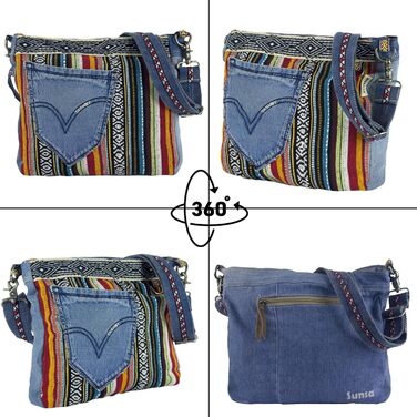 Sunsa Women's Bags Crossbody Bag Handbag Canvas & Jeans. Large Boho Crossbody Bag/Bag Shoulder Bag, Gift Ideas for Women/Girls Sustainable Products (Jeans/Colorful)