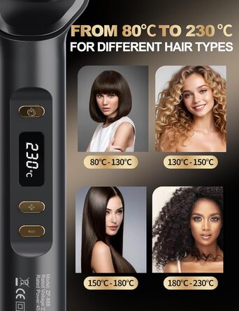 Випрямляч для волосся щіткою 2 в 1 | Керамічний випрямляч з PTC, антиопіковий дизайн, 30 температурних режимів (80℃~230℃), LED-дисплей, для жінок, чорний A.schwarz