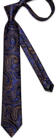 Комплект краватка, хустинка та запонки DiBanGu Paisley (шовк, золотисто-синій) для ділових чоловіків