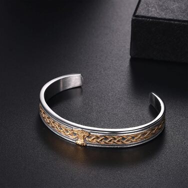Чоловічий браслет JewelryWe з нержавіючої сталі з вовком, плетіння, стиль вікінг/байкер, відкритий браслет, срібло/золото/чорний, еластичний, набір 2 шт. (Молот Тора)