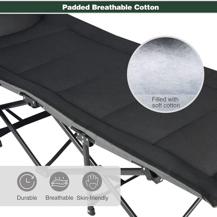 Кемпінгове ліжко REDCAMP XL з матрацом для дорослих, 226 кг, широке, розкладне, для відпочинку на природі, для гостей, для офісу, чорне